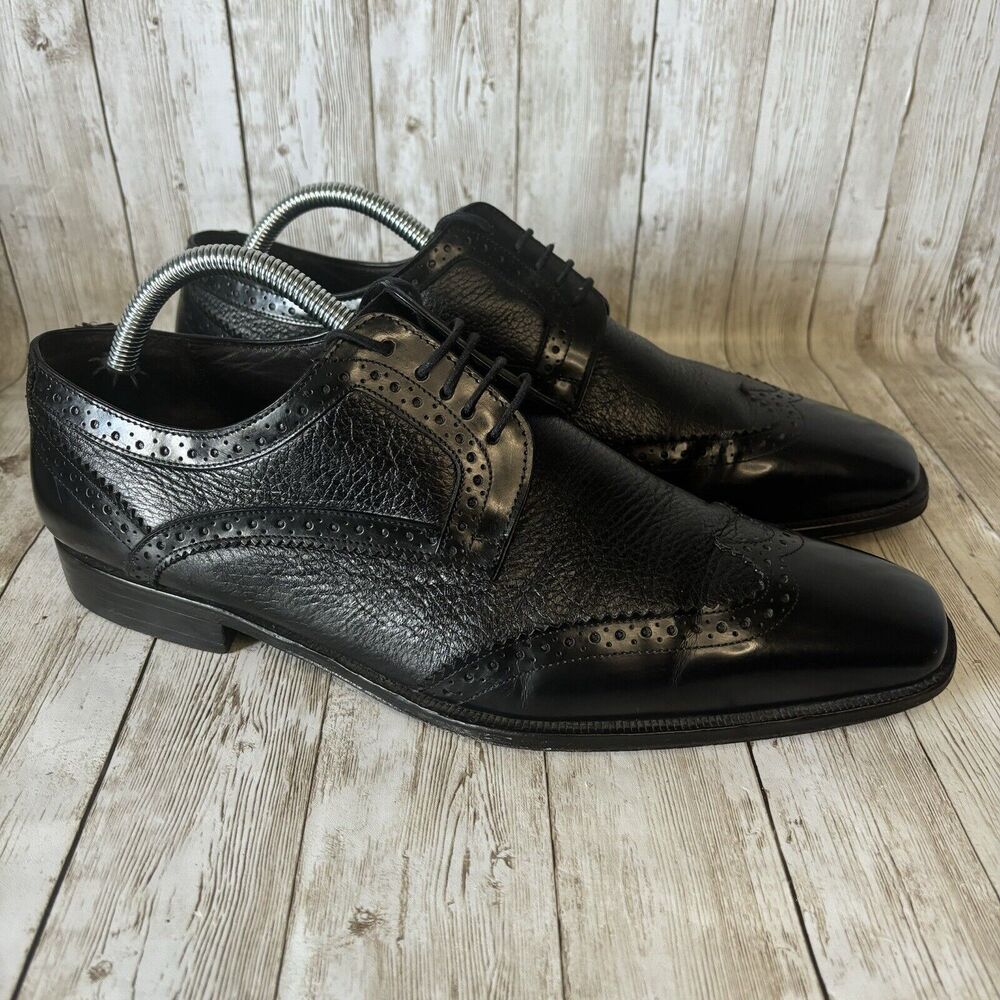 Mezlan Ponce Genuine Deerskin Polished‎ Leather Wingtip - Black Mens's Size 9 M